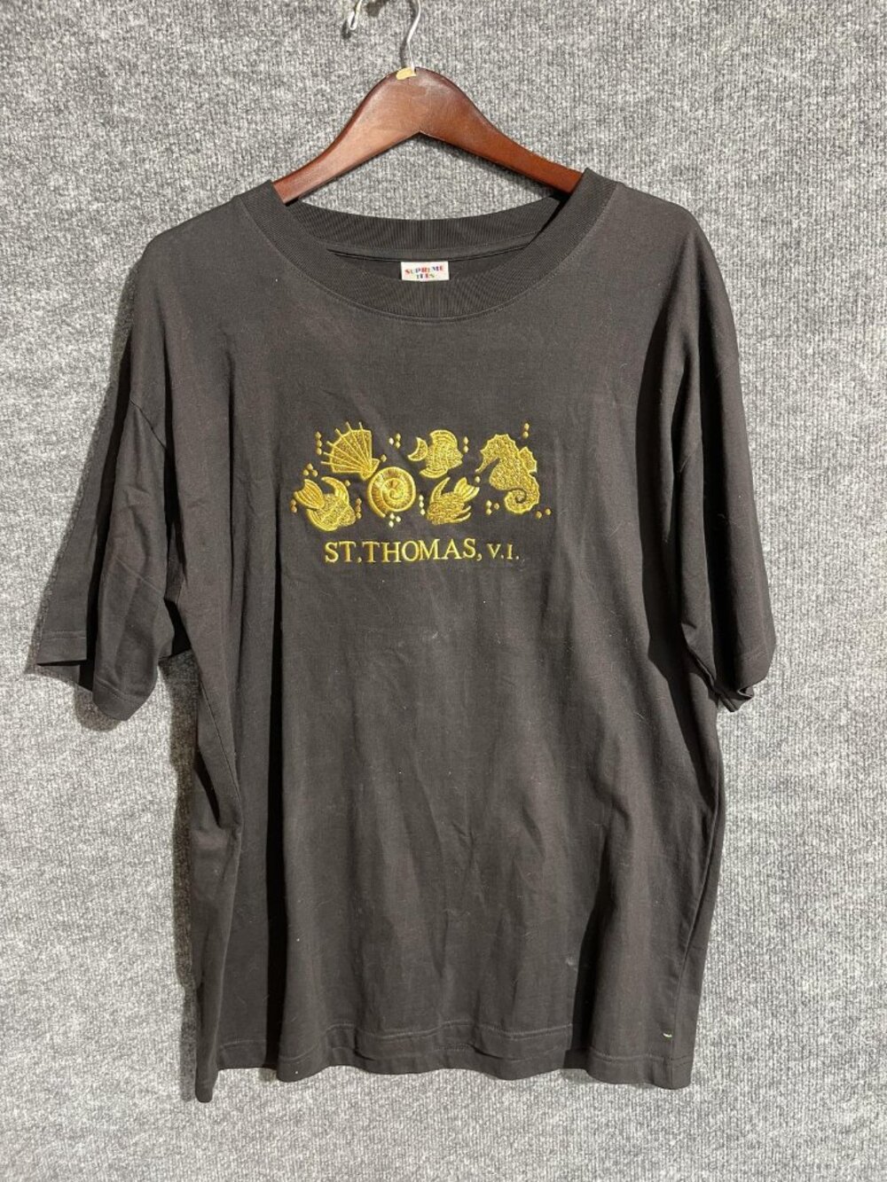 St Thomas V.I. Supreme Shirt Mens XL Black Seashell Beach Graphic Souvenir Tee